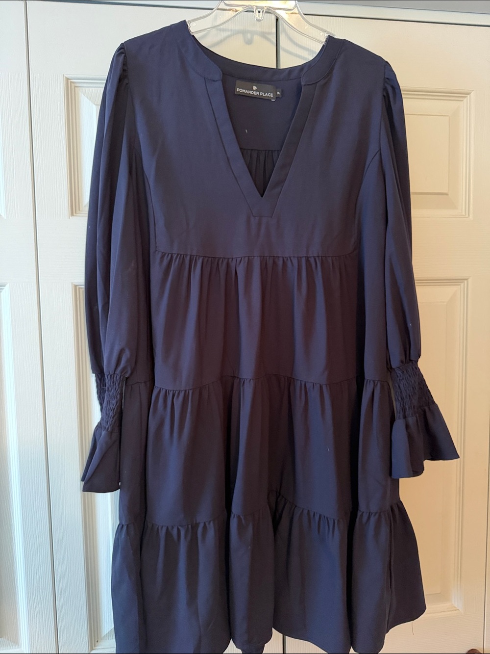 Pomander Place Deep Navy Tiered V-Neck Long Sleeve Dress